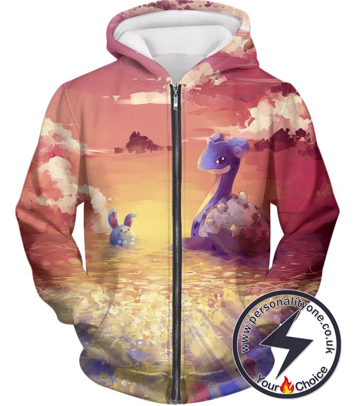 Pokemon Cool Water Pokemons Lapras and Azumaril Amazing Zip Up Hoodie